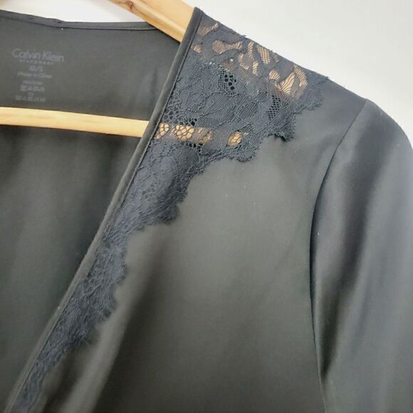 XS/S Calvin Klein Black Satin Nightgown with Lace and Net Trim - Picture 4 of 14